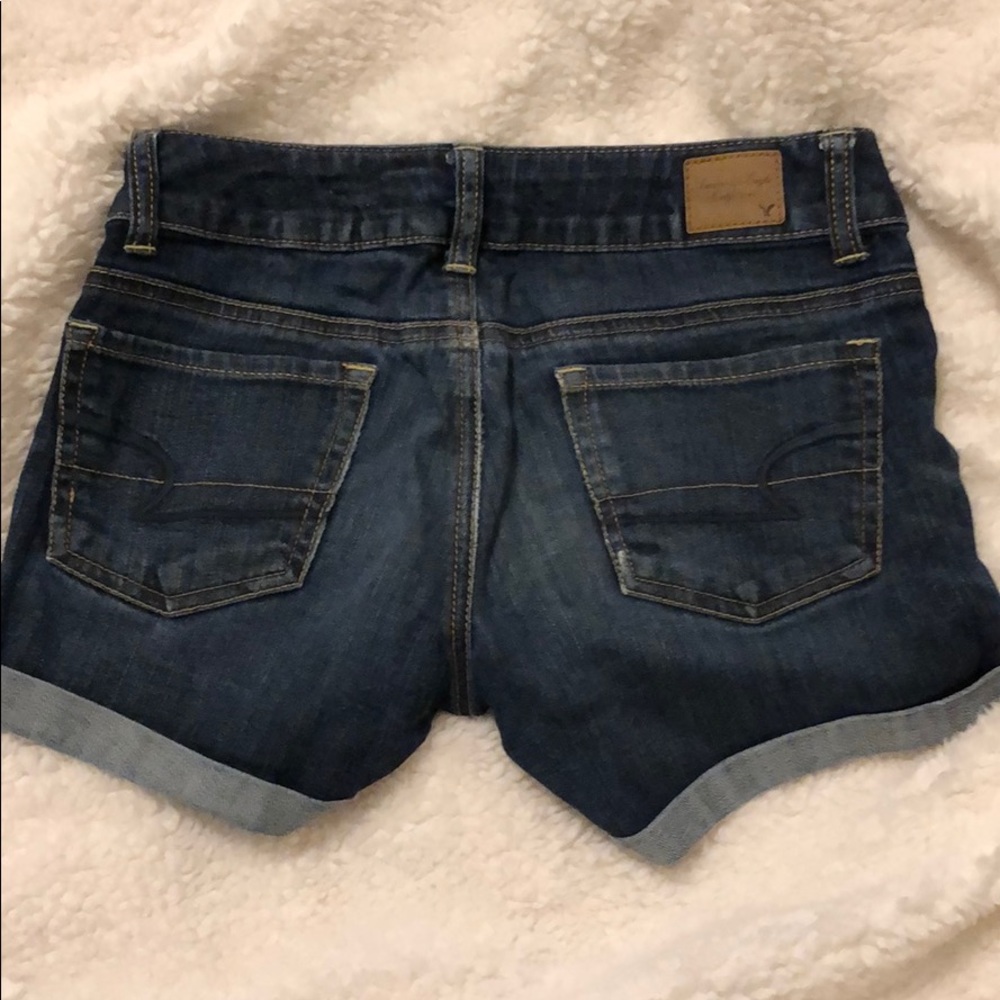 American Eagle Dark-Wash Denim Midi Shorts